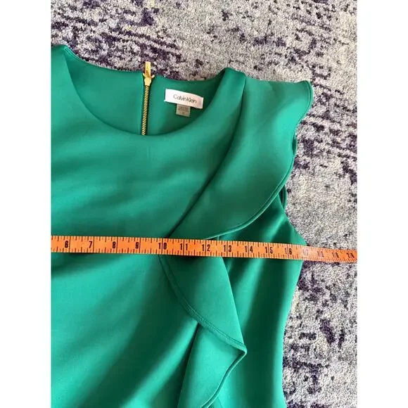 Green Preppy Ruffle Side Calvin Klein *HEMMED* Midi Length Dress Summer Formal - Picture 14 of 14